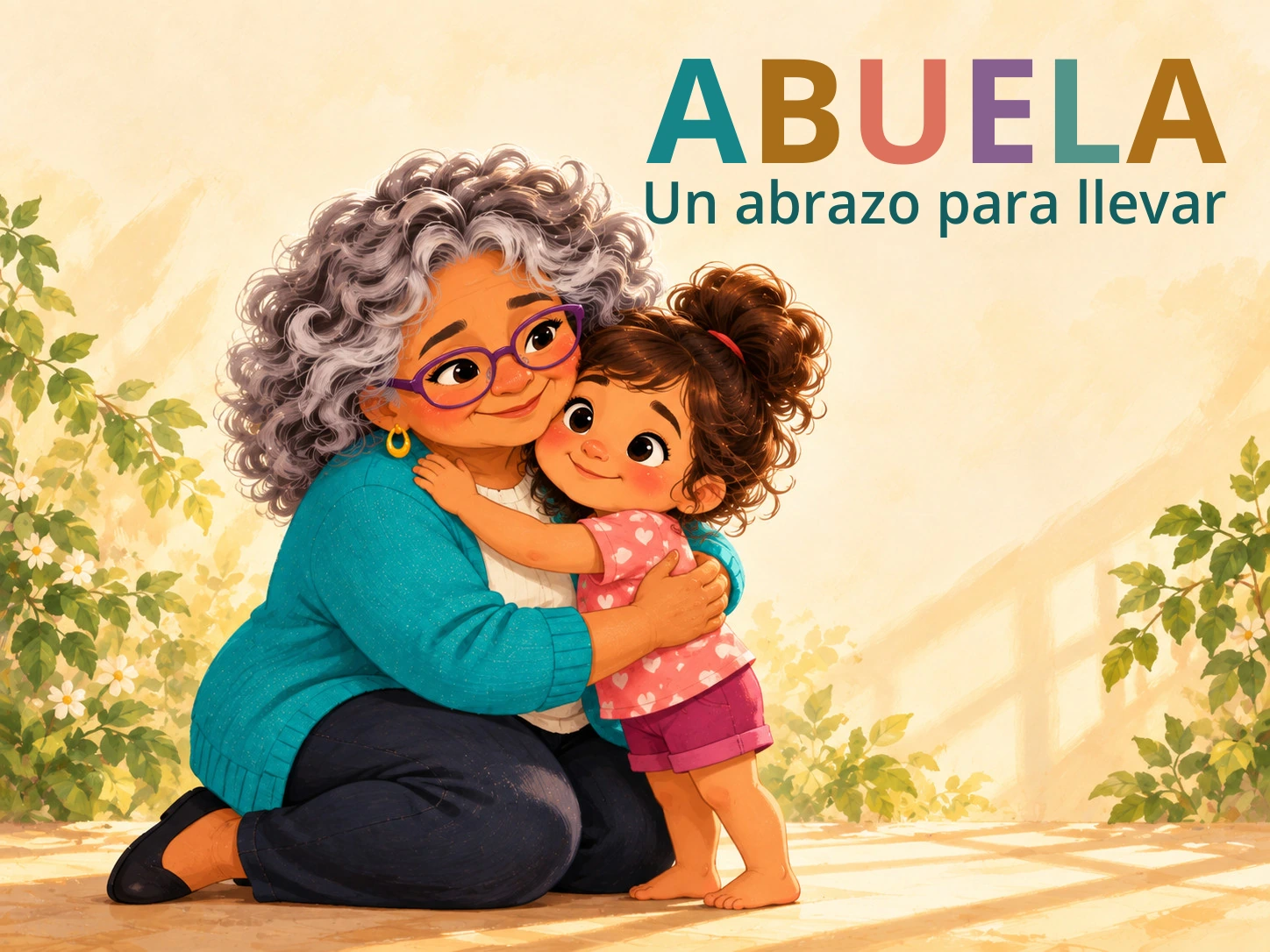 ABUELA. Un abrazo para llevar. Una abuela abraza a su nieta.